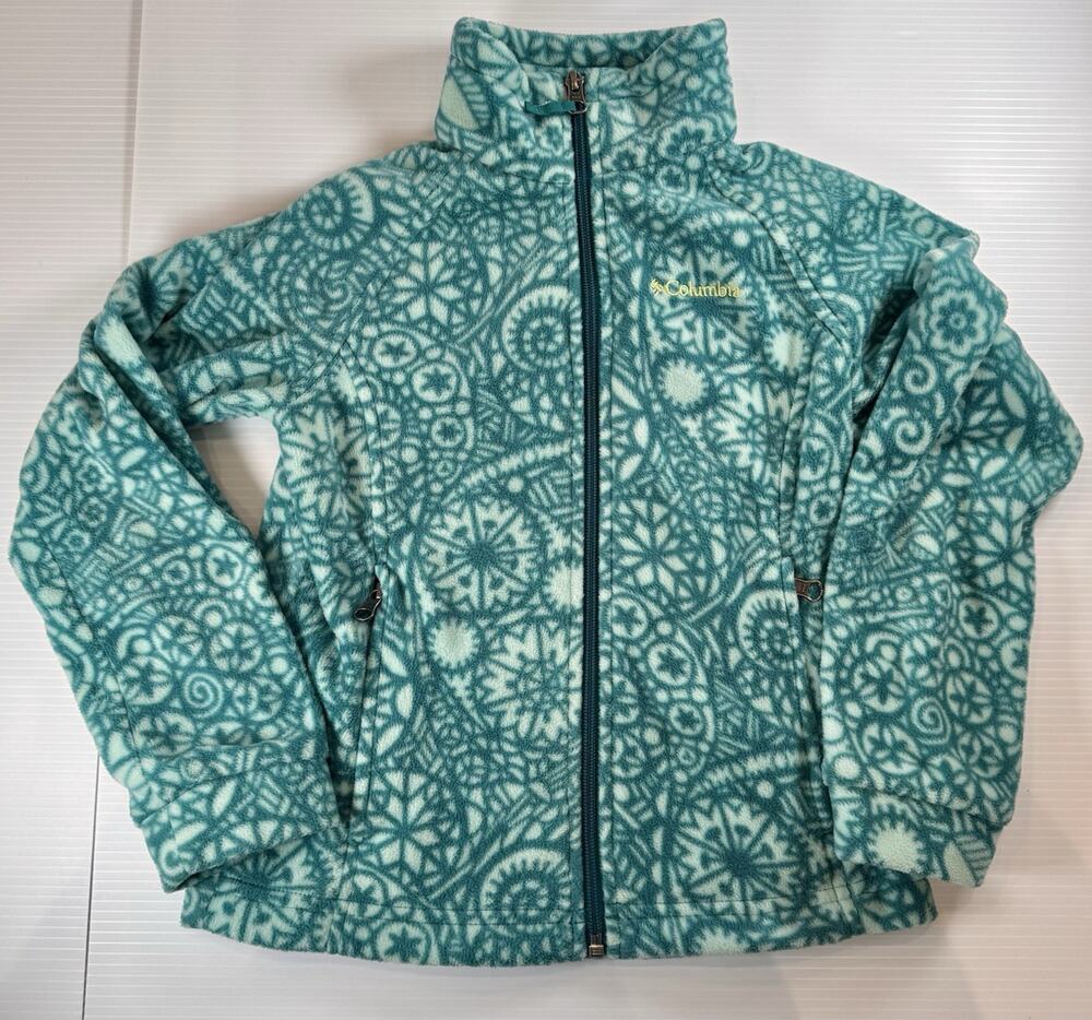 Columbia Girls S 7/8 Teal Green Mandala Geometric Benton Springs Fleece Jacket